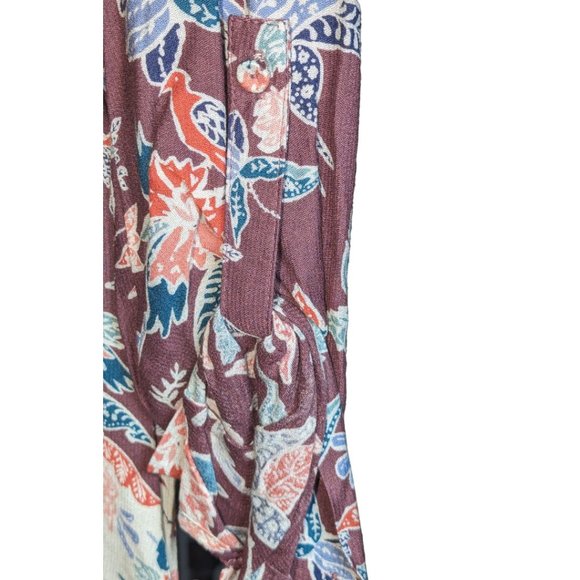 Daniel Rainn Pleated XS Blouse Floral V-Neck Long Sleeve Roll Tab Sleeve Paisley - Picture 9 of 12